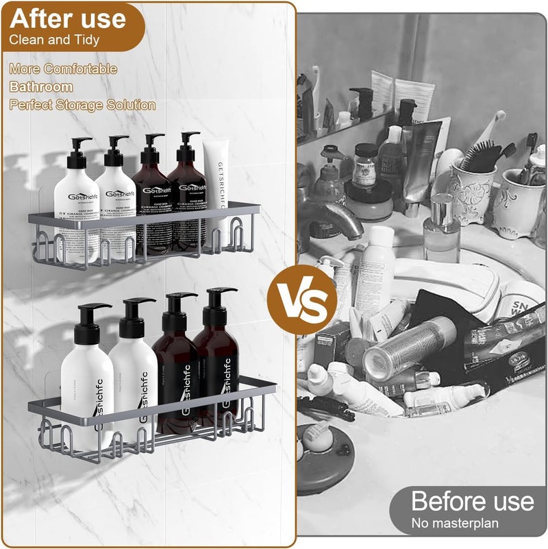 Getsrichfc 2025 New Adhesive Shower Caddy, Shower Shelves with 16 Hooks, Grey 2 Pack - Image 2